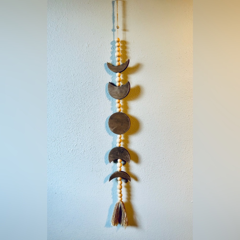 Wooden Moon Phase‎ Wall Hanging Celestial Boho Garland Wood Bead Tassel Decor
